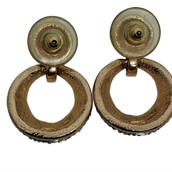 ROMAN VINTAGE GOLDTONE & PAVE RHINESTONE DOORKNOCKER EARRINGS - Picture 5 of 5